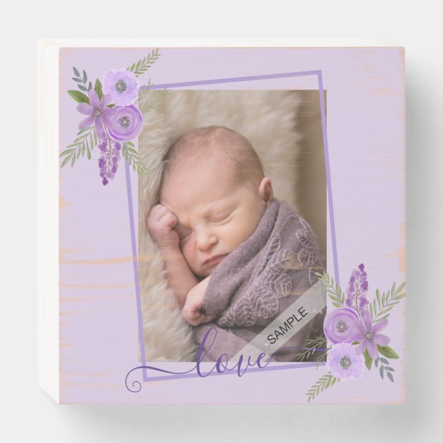 Customized Love Photo  Violet Purple Lavender  Wooden Box Sign (Front Horizontal)