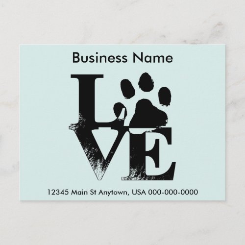 Customized LOVE Puppy Dog Paw Print Postcard