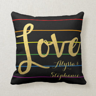 Customized Love Rainbow Pinstripe LGBT Couple Throw Pillow