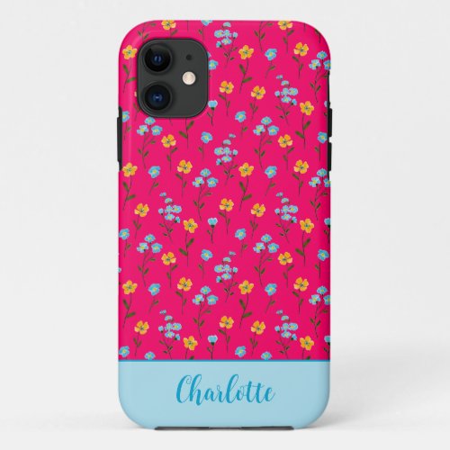 Customized Lovely Summerflowers Pink Yellow Blue  iPhone 11 Case