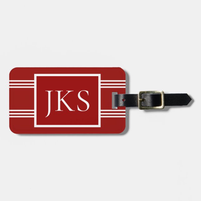 Customized Luggage Tag, Monogram, Crimson & White Luggage Tag (Front Horizontal)