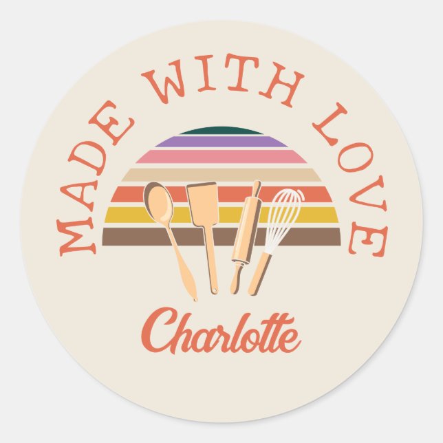 Customized "MADE WITH LOVE!" Classic Round Sticker (Front)