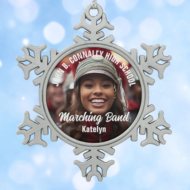 Customized Marching Band Photo High School Gift Snowflake Pewter Christmas Ornament (Creator Uploaded)