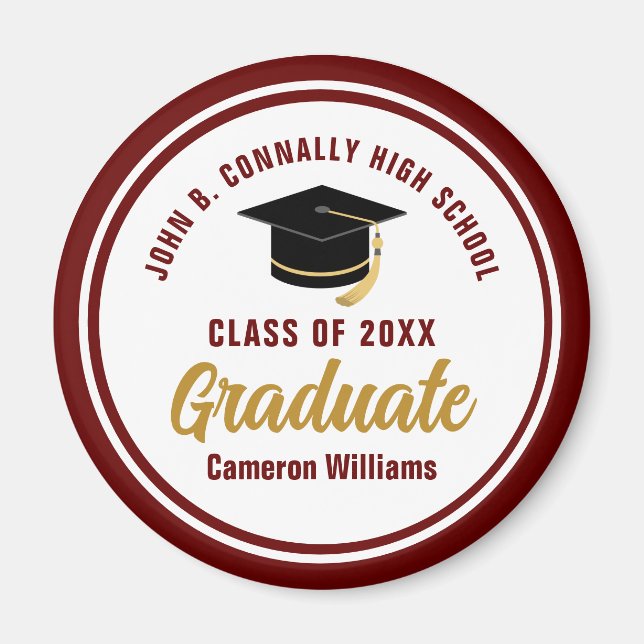Customized Maroon Gold Graduation Party Magnet (Front)