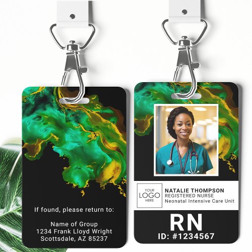 Customized Medical Employee Green Lanyard Photo ID Badge