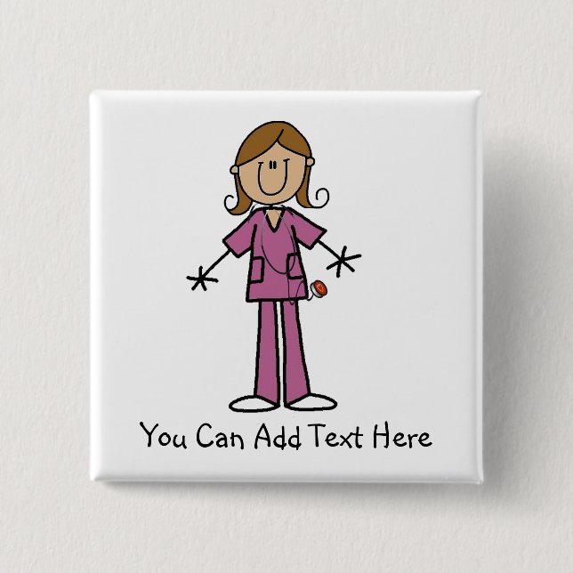 Customized Medium  Skin Stick Figure Nurse Button (Front)