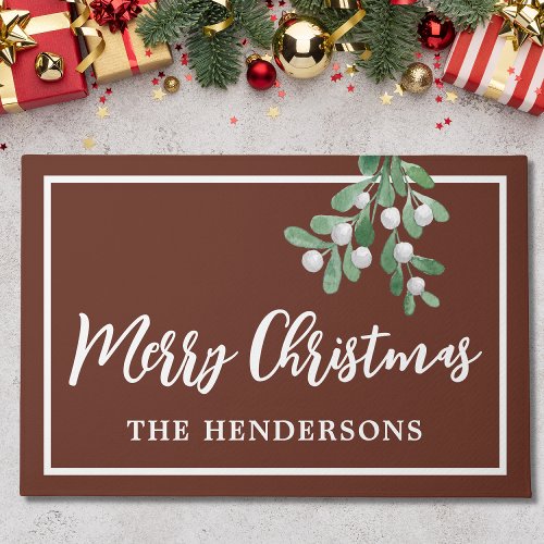 Customized Merry Christmas Brown Holiday Doormat