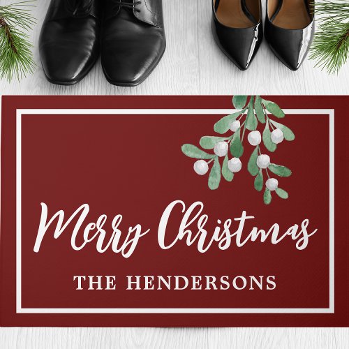 Customized Merry Christmas Burgundy Maroon Doormat