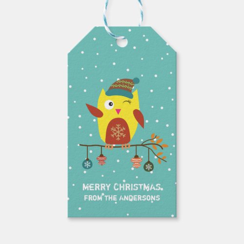 Customized Merry Christmas Cute Christmas Owl Gift Tags