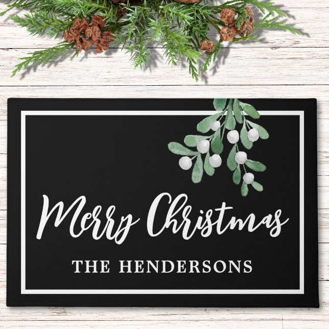 Customized Merry Christmas Holiday Black Doormat (Creator Uploaded)