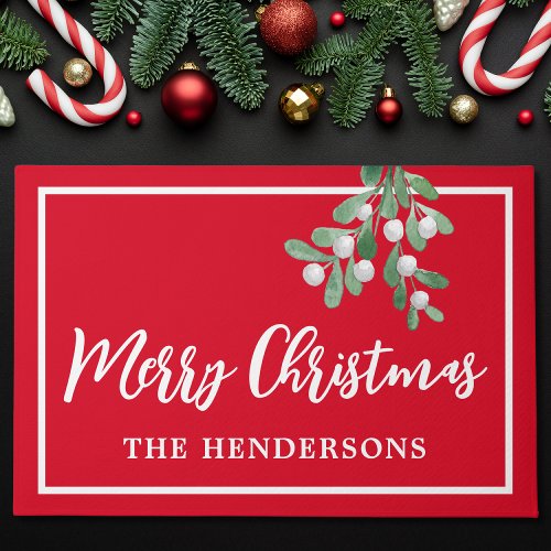 Customized Merry Christmas Red Holiday Doormat