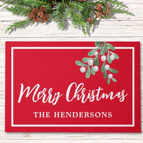 Customized Merry Christmas Red Holiday Doormat