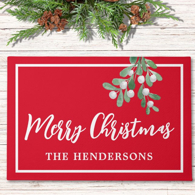 Customized Merry Christmas Red Holiday Doormat (Creator Uploaded)