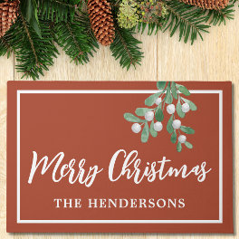 Customized Merry Christmas Rust Holiday Doormat