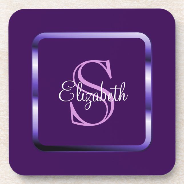 Customized Metallic Frame Monogram Beverage Coaster (Front)