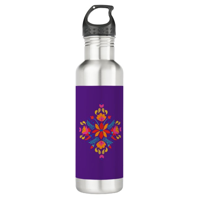 Customized Mexican Flower Motif Water Bottle (Front)
