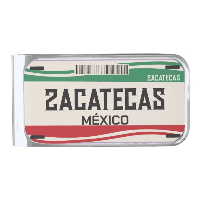 CUSTOMIZED MEXICO ZACATECAS CITY LISENCE PLATE  SILVER FINISH MONEY CLIP (Front)