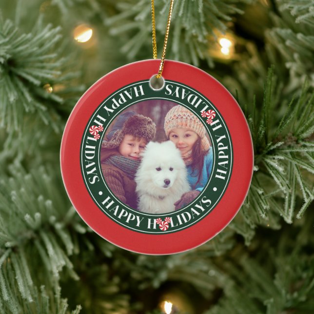 Customized Mickey Mouse Peppermint Holidays Ceramic Ornament (Tree)