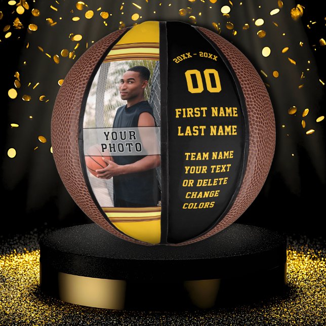 Customized MINI Basketball or FULL SIZE Black Gold (Personalized Mini Basketballs. Basketball senior night gift ideas. Basketball team gifts. Black Gold)