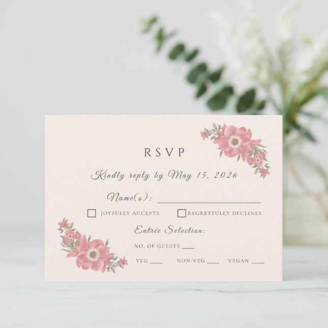 Customized Minimal Blush Garden Wedding RSVP Card (Standing Front)