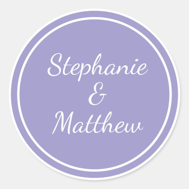 Customized Minimalist Modern Wedding Bride Groom  Classic Round Sticker (Front)