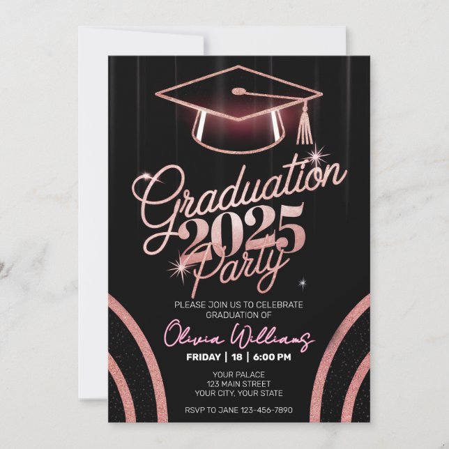 Customized Minimalist Pink Dinner Graduation Invitation (Front)