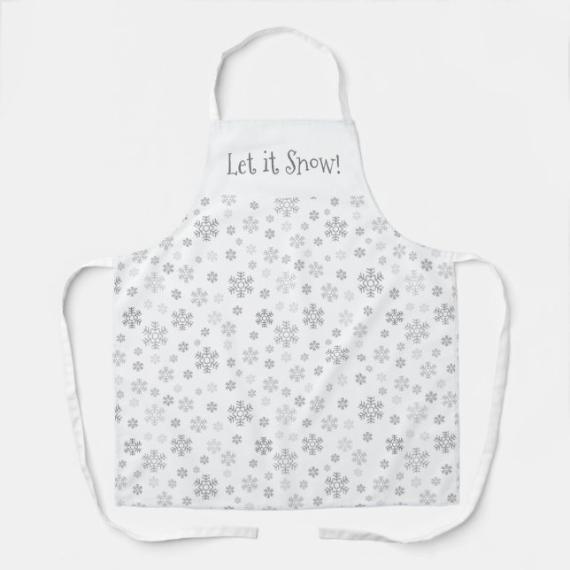 Customized Minimalist Sparkly Silver Snowflakes Apron (Front)