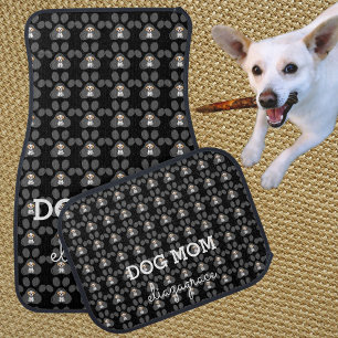 Customized Modern Elegant Dog Mom Paw Print Black Car Floor Mat