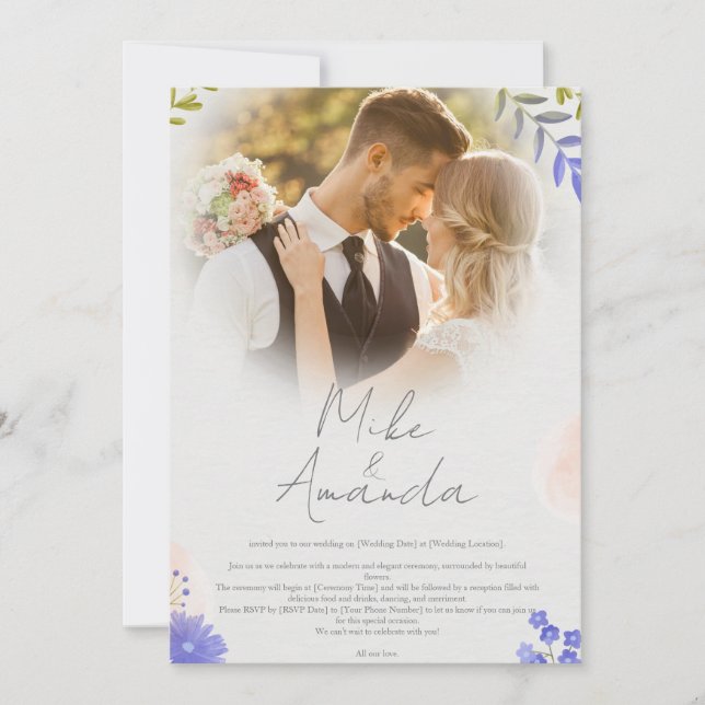 Customized Modern Floral Lace Wedding Invitation (Front)