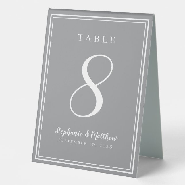Customized Modern Gray Wedding Table Number Simple Tent (Front)