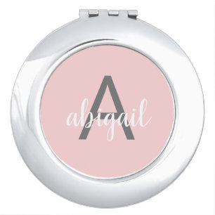 Customized Modern Monogram Name Blush Pink Girly Compact Mirror