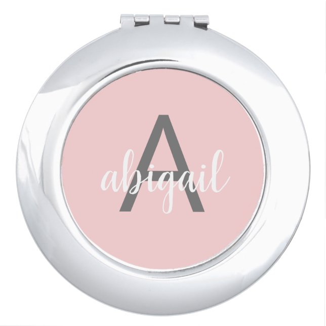 Customized Modern Monogram Name Blush Pink Girly Compact Mirror (Front)