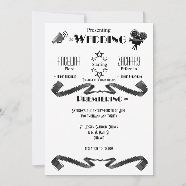 Customized Modern Movie Buff Wedding Invitation (Front)