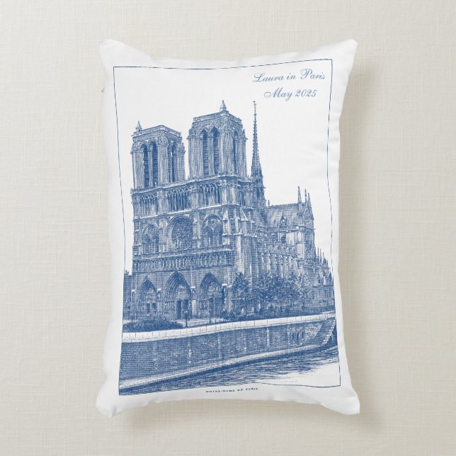 Customized Monochrome Blue Notre Dame de Paris  Accent Pillow (Front(Vertical))