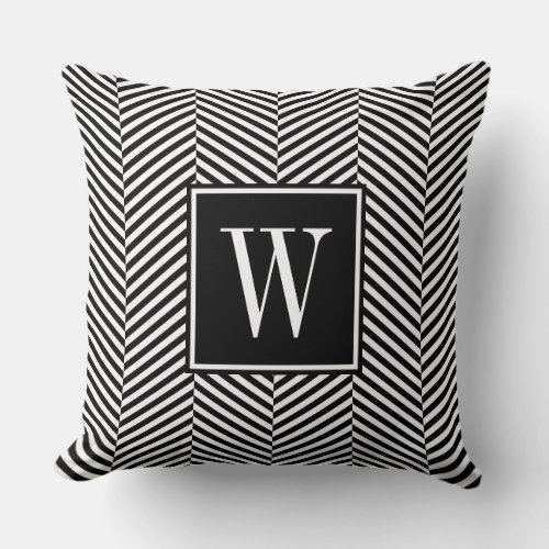 Customized Monogram black and white stripes Throw Pillow