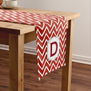 Customized Monogram Chevron Pattern A15D Red Short Table Runner