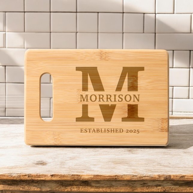 Customized Monogram Family Name Modern Engraved Cutting Board (Creator Uploaded)