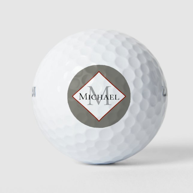 Customized Monogram Grey Red Golf Balls (Front)