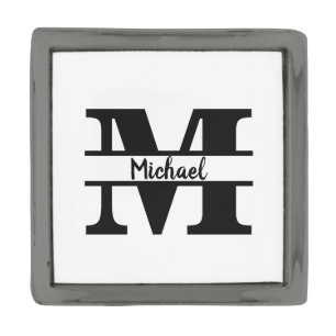 Customized monogram gunmetal finish lapel pin