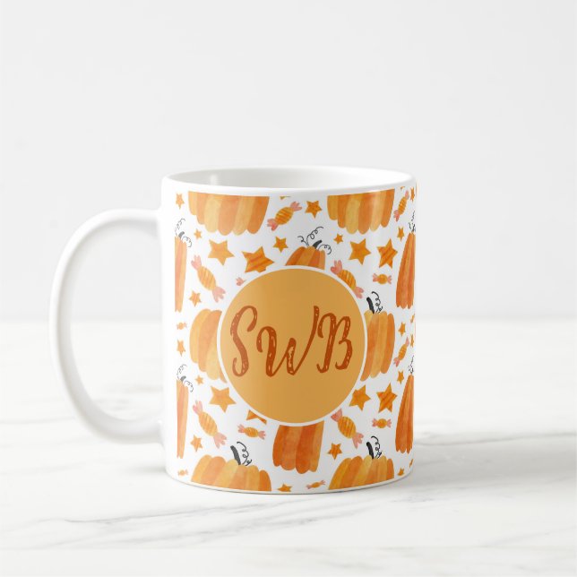 Customized Monogram Halloween Pumpkin Coffee Mug (Left)