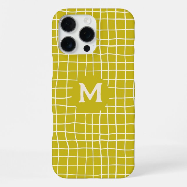 Customized Monogram Hand-drawn mustard yellow Grid Iphone Case (Back)