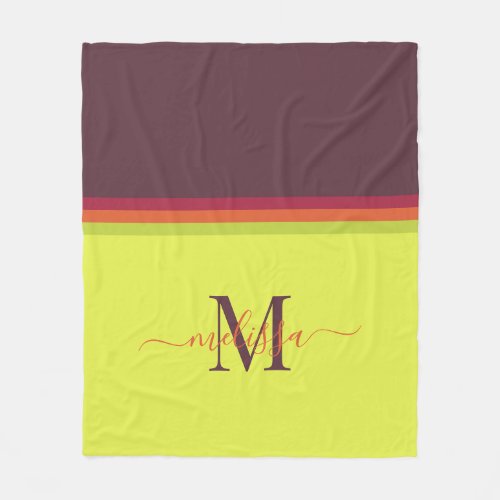 Customized Monogram Initials with Color Block For Fleece Blanket