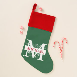 Customized Monogram Letter M Green Background Christmas Stocking