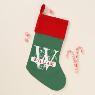 Customized Monogram Letter W Green Background Christmas Stocking
