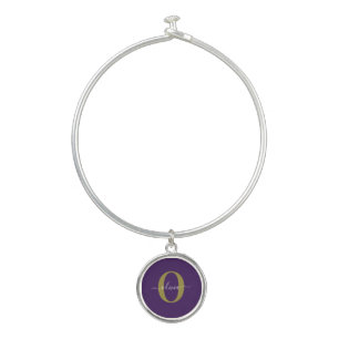 Customized Monogram Script Name Purple White Gold Bangle Bracelet