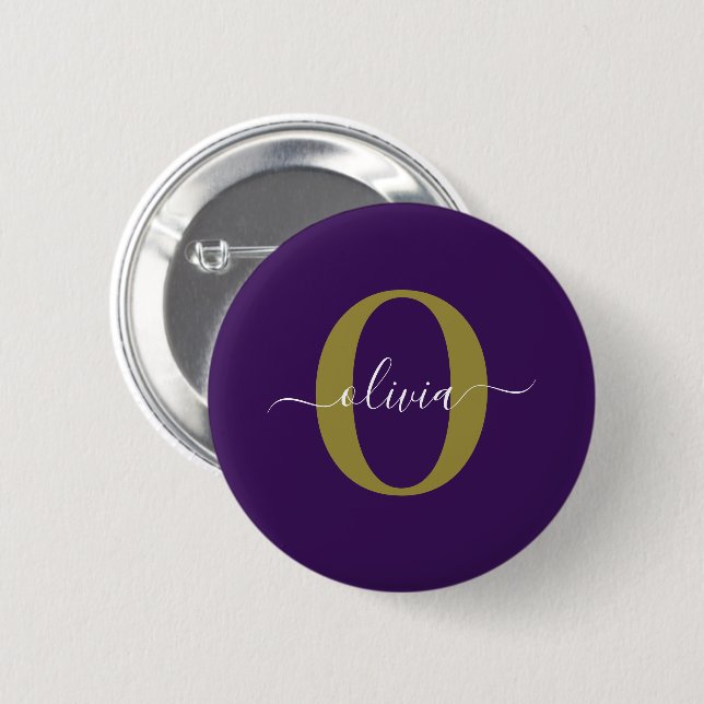 Customized Monogram Script Name Purple White Gold Button (Front & Back)