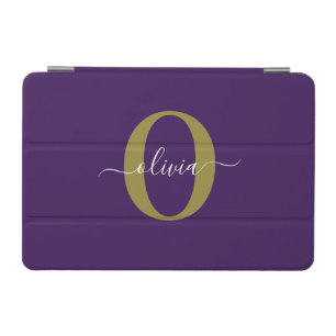 Customized Monogram Script Name Purple White Gold iPad Mini Cover