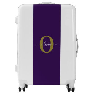Customized Monogram Script Name Purple White Gold Luggage