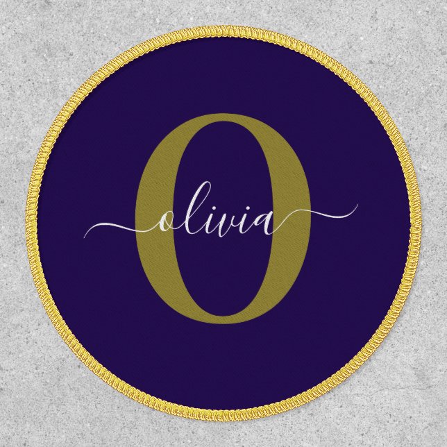 Customized Monogram Script Name Purple White Gold Patch (Front)