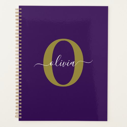 Customized Monogram Script Name Purple White Gold Planner